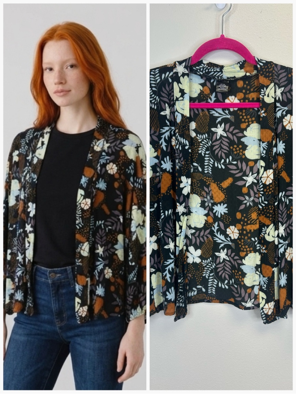 Floral‎ Lightweight Cardigan Shrug Open Front One Size Short Evereve Batwing